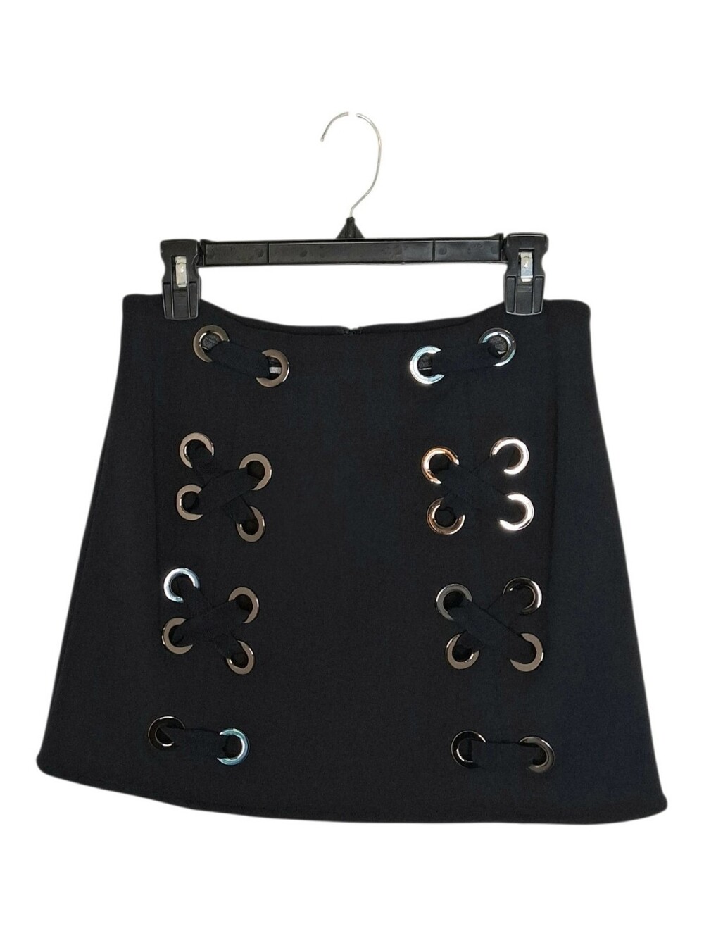 Prose & Poetry Criscross Laced Ponte Knit Mini Skirt Sz Small Black
